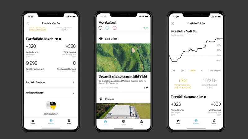 Investieren ist das neue Vorsorgen: Die App «Volt 3a» macht das für die Säule 3a einfach möglich (Screenshots aus der App) © Vontobel