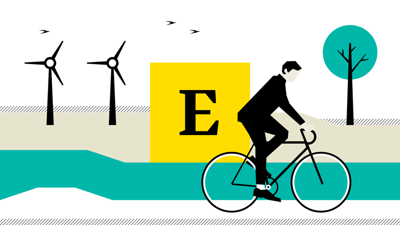 Lettera E in ESG - un uomo in bicicletta